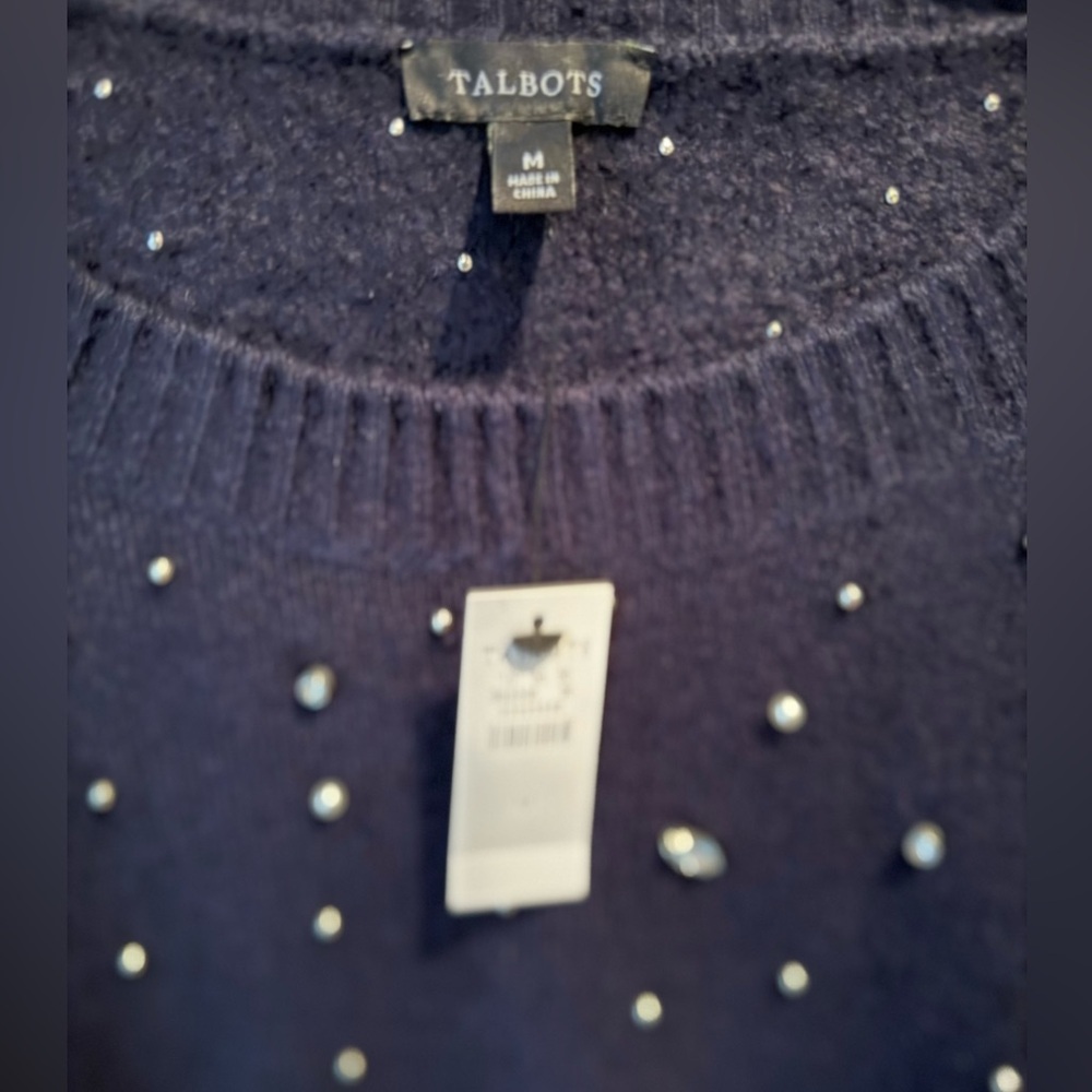 NWT Talbots Navy Crew Nexk Sweater w Faux Stone Accents SZ M - Picture 12 of 14